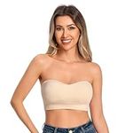 ANGOOL Bandeau Bra Women Padded Strapless Seamless Bra Tube Tops Invisible Bralettes with Convertible Bra Straps,Beige,XL