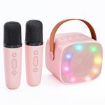 Karaoke Machine for Kids, Portable Bluetooth Speaker with 2 Wireless Microphone, Karaoke Toys Birthday Gift for Girls Age 4, 5,6,7,8,10+Year Old(Pink)