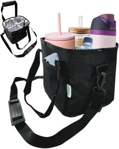 NoNa & Bee 4 Water Bottle Holder with Strap | Family Size 4 Compartment Drink Bag, Multiple Tumbler Carrier Caddy | Adjustable Fits Large & Small Drinks | Hands Free, Won't Tip Over in Car (Black)