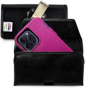 Turtleback Belt Clip for iPhone 16 Pro Max, 15 Pro Max, 14 Pro Max -Large- Fits w/Defender Bulky Style Cases, Premium Black Leather, Horizontal Belt Holder, Magnetic Closure, HD Rotating Clip