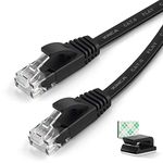 Cat6 Ethernet Cable 100 ft Black Gigabit Flat Network LAN Cable with 50 pcs Cable Clips Snagless Rj45 Connectors for Computer/Modem/Router/X-Box Faster Than Cat5e/Cat5 - XINCA