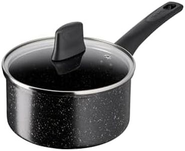 Tefal Titanium Stone Saucepan 18 cm + Lid, High-Performance Non-Stick Durable Coating, Metal Safe, All Hobs Including Induction, Thermo-Signal, Black, E1052345