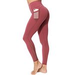 neppein Yoga Pants with Pockets,High Waist Tummy Control Stretch Gym Workout Running Leggings,Fitness Sports Tights for Women Wine Red