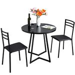 VECELO 3 Piece Wood Round Dining Table Set with Cushioned Chairs, Modern Counter Height Dinette for Kitchen Breakfast Nook Living Room Small Space, Black