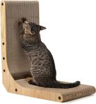 FUKUMARU Cat Scratcher, 48 CM L Shape Cat Scratch Pad Wall Mounted, Cat Scratching Cardboard with Ball Toy for Indoor Cats, Large Size