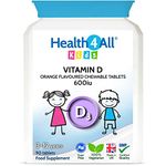 Kids Vitamin D3 600iu Chewable 90 Tablets (V). Sugar Free. Natural Orange Flavour. Made by Health4All UK