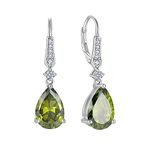 Aprila Women 925 Sterling Silver Teardop Leverback Drop Dangle Earrings with 8 * 12mm 5A Cubic Zirconia August Birthstone Peridot Color Jewelry for Her