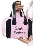 Smiffys Grease Pink Lady Bowling Bag for Adults, Pink Bag with Black Leather Look Straps and Pink Ladies Badge, Officially Licensed, Ideal for Matching Group Fancy Dress Outfits