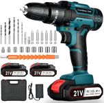 Cordless Drill Driver 21V: Electric Screwdriver, Powerful Cordless Drill Set with 2 Batteries 2.0Ah, 25+3 Torque, 24PCS Drill Bits, 2 Speed, LED Light for DIY Project