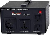 LiteFuze LT Series 1000 Watt Voltage Converter Transformer Step Up/Down - 110v to 220v / 220v to 110v Power Converter - Fully Grounded Cord - Universal Socket, CE Certified