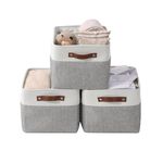 DECOMOMO Storage Bins | Fabric Storage Basket for Shelves for Organizing Closet Shelf Nursery Toy | Decorative Large Linen Closet Organizers with Handles Cubes (Grey and White, Extra Large - 3 Pack)