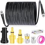 15M Pressure Washer Drain Pipe Sewer Blockage Hose Cleaning Kit with Jet Nozzle and Rotating Jet Nozzle for Karcher K2-K7 Series,3 Adapters Replacement for Bosch, Lavor Pressure Washer,180 Bar (A)