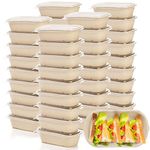 Yesland 50 Pack Take Out Food Containers with PP Lid, 33 Oz Rectangular Disposable Paper Bowls Soup Serving Bowls, Meal Prep Food Containers for Salad, Leftovers