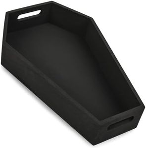 Halloween Coffin Tray | Coffin Shaped Serving Tray for Spooky Home Decor | Wooden Black Serving Tray with Handles (13 inches)