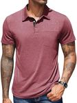 COOFANDY Men Casual Polo Shirt Short Sleeve Summer Collared Basic T Shirt Buttons Collared Solid T Shirts with Pocket Red