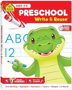 School Zone Write & Reuse Workbook for Preschool: Reusable Wipe-Clean Spiral Bound Learn and Practice Writing Book, Dry Erase Marker, ABC’s, Shapes, and More