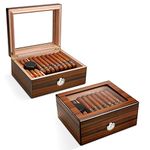 CIGARLOONG Cigar Humidor for 35-60 Cigars Large Capacity Brown Desktop Cedar Cigar Storage Box with Humidifier and Hygrometer (Large Size)