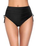 Holipick Women High Waisted Bikini Bottoms Full Coverage Swim Bottom Tummy Control Swimsuit Bottom, Black 1, Medium