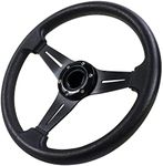 QYMOPAY Universal Racing Steering Wheel, 13.6 Inch 6 Bolt Anti-Slip Leather and Aluminum Gaming Steering Wheel with Horn Button for Racing/Car Sim Driving/JDM Sports Racing Steering Wheel (black)