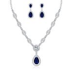 wynn's Wedding Jewellery Set for Women, Silver Necklace Dangle Earrings Set, White Gold Bridal Jewellery Set with Sapphire Blue AAAAA Cubic Zirconia, Party Jewellery Set for Bridal Bridesmaid