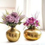 Behoma Metal Flower Vase for Home Decor | Table Decorative Item for Bedroom Living Room Office | Best Gift for Wedding Festivals Birthday | Golden (Set of 2) (Flower not Included)