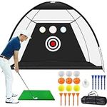 Golf Practice Hitting Net 10x7 Ft with Swing Training Targets and Carry Bag, Golf Foldable Net for Kids Adult Indoor Outdoor Home Backyard Sports (10x7.0ft with 3 Holes)