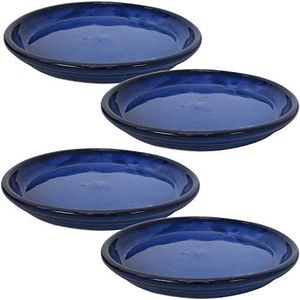 Sunnydaze Ceramic Outdoor Flower Pot Saucers Set of 4 - UV- and Frost-Resistant - Imperial Blue Glazed Finish - 12-Inch