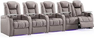 Weilianda Home Theater Seating Top Grain Leather Recliner Chair Dual Power Movie Gaming Sofa Electric Headrest with Tray Table Type-C USB Charge Cup Holders Grey