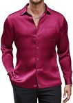 COOFANDY Casual Shirts for Men Long Sleeve Satin Shirt Shiny Dress Shirts Party Prom (Wine Red, X-Large)