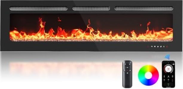 Silonn 60″ Smart Electric Electric Fireplace Insert Heater with App & Remote Control, 4777 BTU Heat Output, Ultra-Slim Wall-Mounted or Built-in Fireplace, Timer, 20 Flame Colors, WiFi Enabled