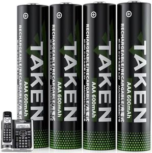 Taken 4Pack Ni-MH AAA Rechargeable Battery 1.2V 600mAh Batteries for Panasonic Cordless Phones, Tripple AAA Rechargeable Batteries for Panasonic, Remote Controls, Electronics