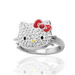 SALLY ROSE Sanrio Hello Kitty Womens Ring Size 5 - Silver Plated Crystal Hello Kitty Ring - Hello Kitty Jewelry Officially Licensed, Crystal, crystal