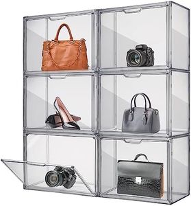 Pinkunn 6 Packs Acrylic Display Case, Purse and Handbag Storage Organizer for Closet, Plastic Clear Purse Storage Boxes with Magnetic Door for Bag Toy Wallet Book