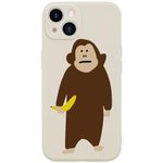 Wihytec Funny Monkey Phone Case for iPhone 15 Cartoon Monkey Banana Case Cover Liquid Silicone Soft Gel Rubber Durable Matt Phone Cover with Microfiber Lining