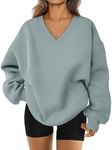 Trendy Queen Womens Oversized Sweatshirts Hoodies Fall Fashion 2024 Outfits Winter Clothes Sweaters Preppy V Neck Teen Girls GreyGreen S