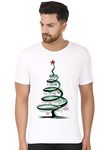 Squareknot DesignerChristmas Tree Printed Half Sleeve Round Neck Regular Fit Men's T-Shirt Merry Christmas Tshirts White | Cotton Branded Tshirt for Boys | DesignerChristmas Tree Tshirts L
