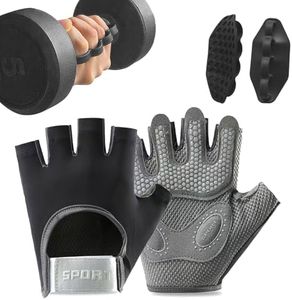 Breathable Weight Lifting Gloves& Weight Lifting Grips, Gloves - Fingerless with Full Palm Protection & Grip & Shock Absorption for Women & Men's Fitness Training(2PCS) (Black, Large)