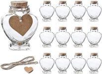 WHOLE HOUSEWARES Heart Shaped Glass Favor Jars with Cork Lids | Set of 12 | 5oz Wish Bottles with Personalized Heart Shaped Label Tags and String (12)