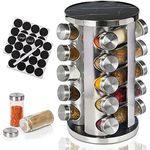 Spice Rack, Spice Rack Organizer for Countertop, Rotating Spice Rack with Jars, Spinning Spice Rack Shelf, Revolving Spice Rack for Kitchen (Black Marble)