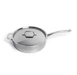 Berghoff Professional Tri-ply 18/10 Stainless Steel Sauté Pan 11" 4.6 Qt. Safe Grip Handle Matching Lid Induction Cooktop Measurement Markings Inside Fast & Even Heat Oven Safe