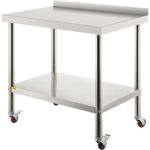 VEVOR Stainless Steel Prep Table, 30 x 24 x 35 Inch, 440lbs Load Capacity Heavy Duty Metal Worktable with Backsplash Adjustable Undershelf & 4 Casters, Commercial Workstation for Kitchen Restaurant