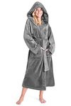 CityComfort Ladies Dressing Gown Fluffy Super Soft Hooded Bathrobe for Women Plush Fleece Perfect Loungewear Long Robe (Charcoal, M)