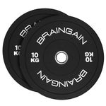 BRAINGAIN Olympic BLACK Bumper Plates PAIR 10kg (2x 10kg), 2" Solid Rubber Weight Plates for Barbell Strength Training and Weight Lifting