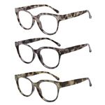 Vecien Reading Glasses Blue Light Blocking Readers Oversized for Women Large Frame Big Lens Readers Spring Hinge Retro 3 Pack Mix Colors Tortoiseshell (1.5)