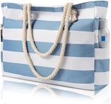 Beach Bags For Women - Large Beach Bags with Zipper Waterproof Sandproof Swim Pool Bag Large Tote, Haze Blue Stripes, Large