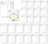 TUZAZO 24 Pack Empty Plastic Slime Containers with Lids and Labels - 12pcs 8 OZ and 12pcs 4 OZ Small Plastic Jars for Lotion, Cream, Ointments, Makeup, Glitters, Samples, Travel Storage