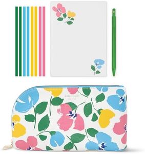 kate spade new york Desk Essentials Vegan Leather Pouch Set with Pen, Notepad, and Highlighter Tape Strips (Painterly Bouquet)