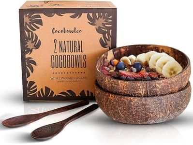 COCOBOWLCO Coconut Bowl & Wooden Spoons Bowl Set - Birthday Gifts for Women - Coconut Bowls for Eco Friendly Kitchen Decor, Acai Bowls & Smoothie Bowls (2, Natural)