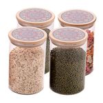 The Better Home Pack of 4 Kitchen Containers Set | Borosilicate Glass Jars with Printed Bamboo Lids I Multipurpose Airtight Storage Jars for Cookies, Snacks, Spices I 1000ml Each |