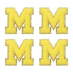 MECCANIXITY 4Pcs Chenille Letter Patches Iron on Letter Patches Yellow M Alphabet Decorative Repair Embroidered Patches for Clothing, Shoes, Hats, Backpacks